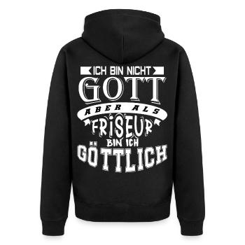 I'm not god but as a hairdresser I'm goettl - Unisex Premium Organic Zip Hoodie - black - Back - Nico (187cm)