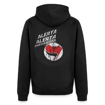 antifa pool billard - Unisex Premium Bio Zip Hoodie - Schwarz - Hinten - Nico (187cm)