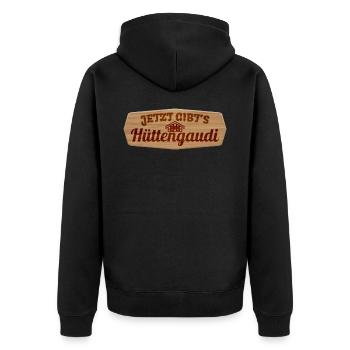 JETZT GIBTS HÜTTENGAUDI - Unisex Premium Bio Zip Hoodie - Schwarz - Hinten - Nico (187cm)