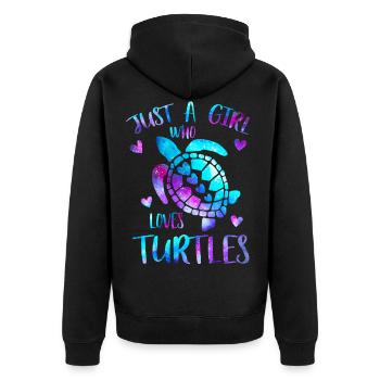 Nur ein Mädchen, das Schildkröten liebt - Meeresschildkröten - Unisex Premium Bio Zip Hoodie - Schwarz - Hinten - Nico (187cm)