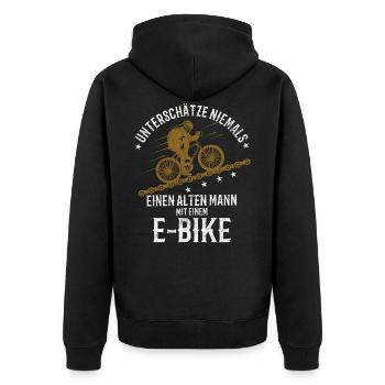 Fahrrad E-Bike lustiger Spruch - Unisex Premium Bio Zip Hoodie - Schwarz - Hinten - Nico (187cm)