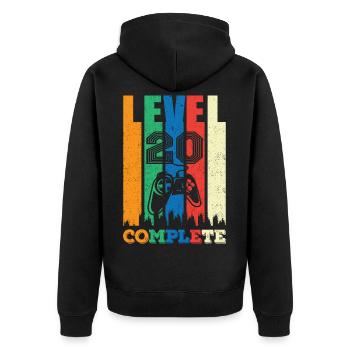 Level 20 Completely 20 years 20 years 20 years Gebur - Unisex Premium Organic Zip Hoodie - black - Back - Nico (187cm)