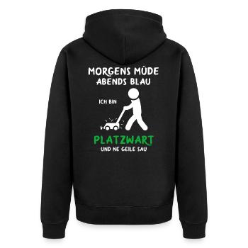 Platzwart Groundsman Greenkeeper Campingplatz - Unisex Premium Bio Zip Hoodie - Schwarz - Hinten - Nico (187cm)
