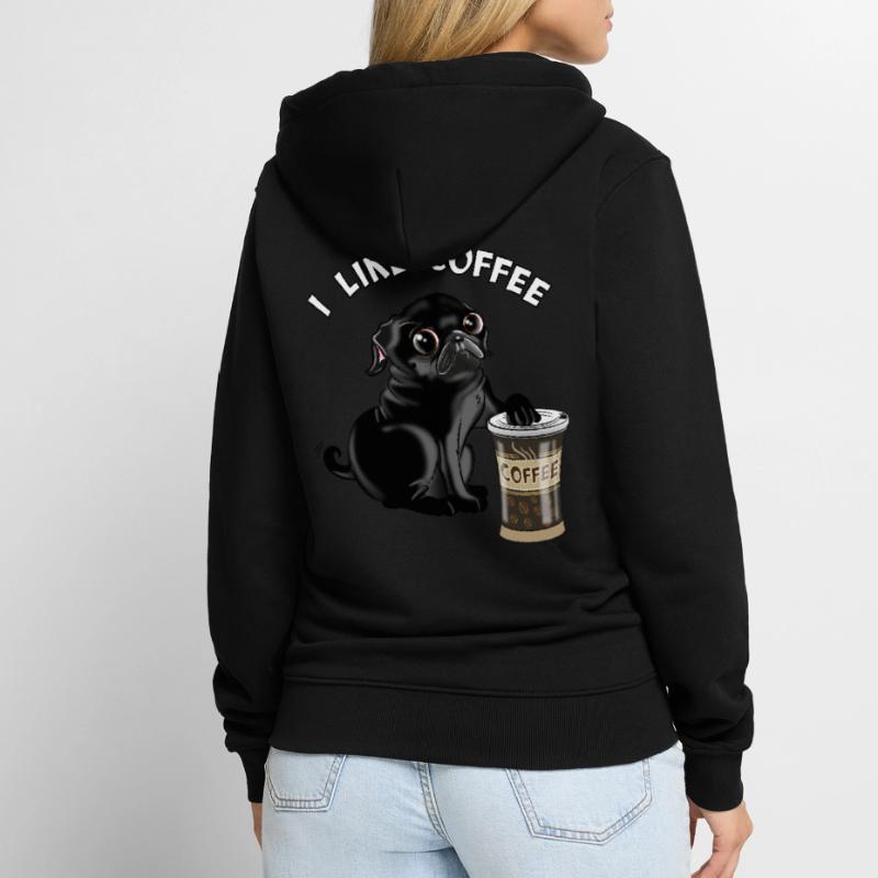 Schwarzer Mops oder Hund, Welpe mag Kaffee, Möpse Unisex Premium Bio Zip Hoodie