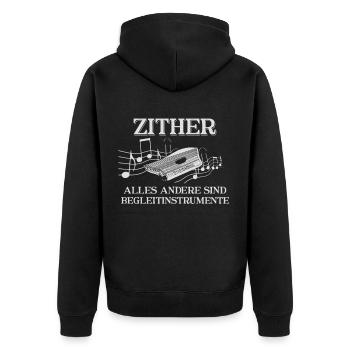 Zither lustiges Design für Musiker als Geschenk - Unisex Premium Bio Zip Hoodie - Schwarz - Hinten - Nico (187cm)