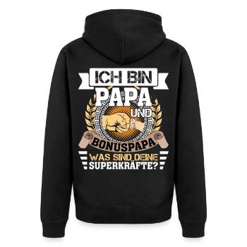 Stiefvater Bonuspapa Spruch Lustig - Unisex Premium Bio Zip Hoodie - Schwarz - Hinten - Nico (187cm)