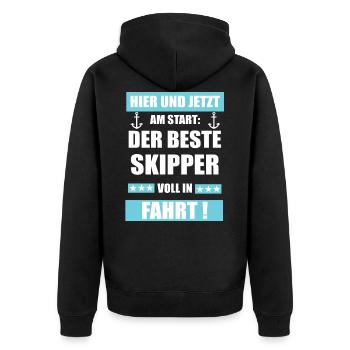 Skipper Anker Spruch - Unisex Premium Bio Zip Hoodie - Schwarz - Hinten - Nico (187cm)