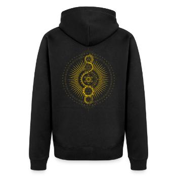 Heilige Geometrie Metatrons Würfel Gold Transzendenz - Unisex Premium Bio Zip Hoodie - Schwarz - Hinten - Nico (187cm)