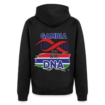 Gambia ist in meiner DNA - Unisex Premium Bio Zip Hoodie - Schwarz - Hinten - Nico (187cm)