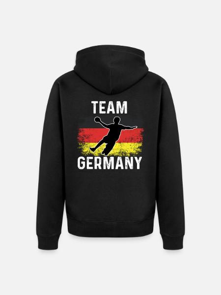 Fan Germania Pallamano Pallamano Team Germany EM World Cup - Felpa con cappuccio ecologica premium unisex - nero