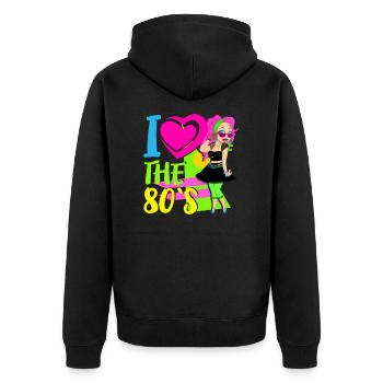 J'aime le coeur rétro des années 80 des années 80 - Veste à capuche bio Premium Unisexe - noir - Dos - Nico (187cm)