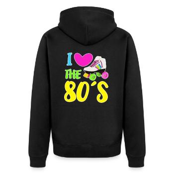 J'aime le coeur rétro des années 80 des années 80 - Veste à capuche bio Premium Unisexe - noir - Dos - Nico (187cm)