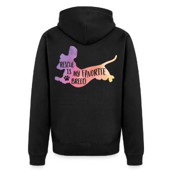 Rettung ist mein Favorit - Dackel - Unisex Premium Bio Zip Hoodie - Schwarz - Hinten - Nico (187cm)