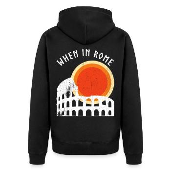 Sonnenuntergang über das Kolosseum - Unisex Premium Bio Zip Hoodie - Schwarz - Hinten - Nico (187cm)