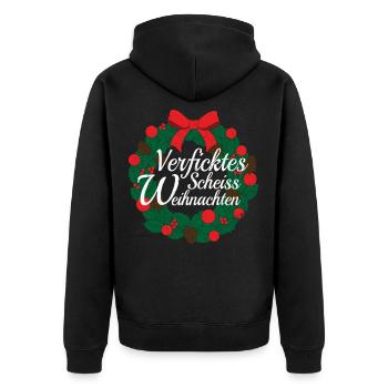 Verficktes Scheiß Weihnachten - Weihnachtsmuffel - Unisex Premium Bio Zip Hoodie - Schwarz - Hinten - Nico (187cm)