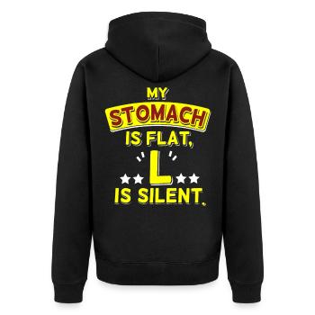 My stomach is flat - Just the "L" is silent - Unisex Premium Bio Zip Hoodie - Schwarz - Hinten - Nico (187cm)