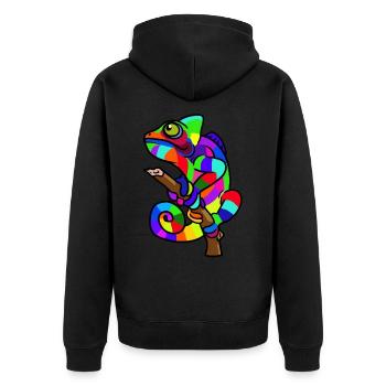 Gecko Reptilien Chamäleon - Unisex Premium Bio Zip Hoodie - Schwarz - Hinten - Nico (187cm)