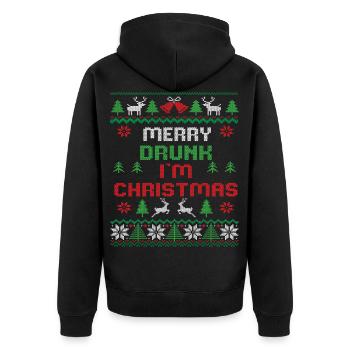 Ugly Christmas Sweater Christmas Beer Funny - Unisex Premium Organic Zip Hoodie - black - Back - Nico (187cm)