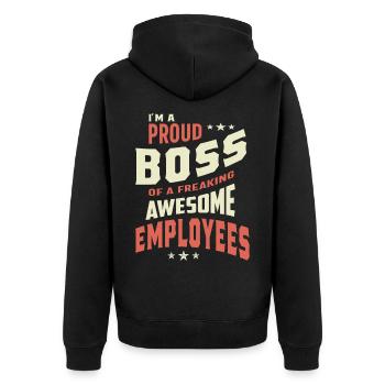 Ich bin ein stolzer Boss von tollen Angestellten - Unisex Premium Bio Zip Hoodie - Schwarz - Hinten - Nico (187cm)