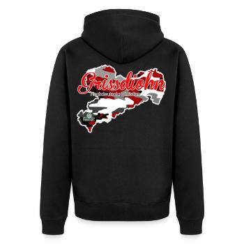 Grissdiohn - Christian - Säggsch - Unisex Premium Bio Zip Hoodie - Schwarz - Hinten - Nico (187cm)