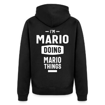 Mario Personalized Name Birthday Gift - Unisex Premium Organic Zip Hoodie - black - Back - Nico (187cm)