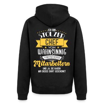 Stolzer Chef Mitarbeiter Team Geschenk - Unisex Premium Bio Zip Hoodie - Schwarz - Hinten - Nico (187cm)