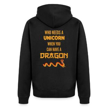 Who Needs Unicorn When Can Have Dragon Dungeons - Unisex Premium Bio Zip Hoodie - Schwarz - Hinten - Nico (187cm)
