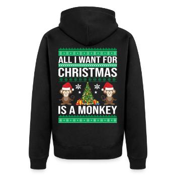 ALL I WANT FOR CHRISTMAS IS A MONKEY UGLY CHRISTMA - Unisex Premium Bio Zip Hoodie - Schwarz - Hinten - Nico (187cm)