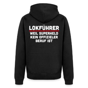 Lokführer Zugführer Geschenk - Unisex Premium Bio Zip Hoodie - Schwarz - Hinten - Nico (187cm)