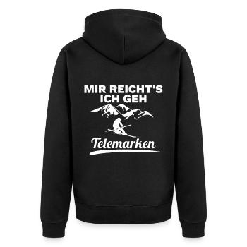 Telemark Free Heel Nordic Ski Geschenk - Unisex Premium Bio Zip Hoodie - Schwarz - Hinten - Nico (187cm)