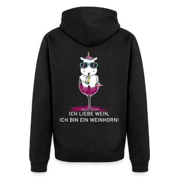 WEINHORN Unicorn Junggesellinnenabschied | Rotwein - Unisex Premium Bio Zip Hoodie - Schwarz - Hinten - Nico (187cm)