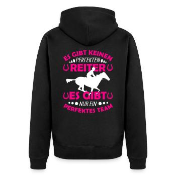 Reiter Spruch Lustig Reiten - Unisex Premium Bio Zip Hoodie - Schwarz - Hinten - Nico (187cm)