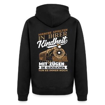 Eisenbahn - Unisex Premium Bio Zip Hoodie - Schwarz - Hinten - Nico (187cm)