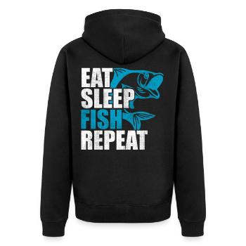 Eat sleep fish repetition - Unisex Premium Organic Zip Hoodie - black - Back - Nico (187cm)