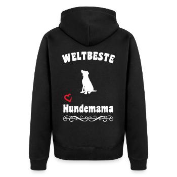 Hundemama - Unisex Premium Bio Zip Hoodie - Schwarz - Hinten - Nico (187cm)