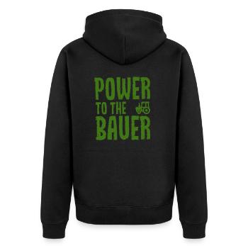 Le pouvoir à l’agriculteur - Denglish- Young Farmer Farmer - Veste à capuche bio Premium Unisexe - noir - Dos - Nico (187cm)