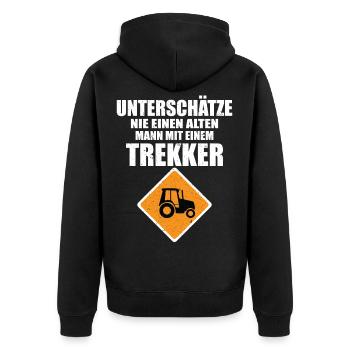 Unterschätze nie einen alten Mann mit Trekker - Unisex Premium Bio Zip Hoodie - Schwarz - Hinten - Nico (187cm)