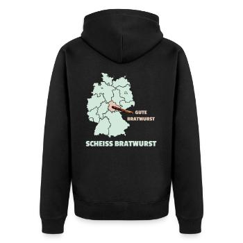 Thüringen Bratwurst Bratwürste Senf Geschenk - Unisex Premium Bio Zip Hoodie - Schwarz - Hinten - Nico (187cm)