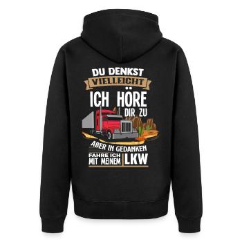 LKW Zuhören - Unisex Premium Bio Zip Hoodie - Schwarz - Hinten - Nico (187cm)