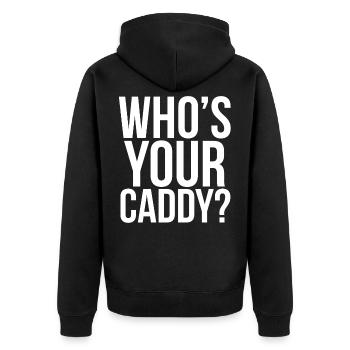 Golf Golfplatz Golfer Sprüche Text Caddy - Unisex Premium Bio Zip Hoodie - Schwarz - Hinten - Nico (187cm)