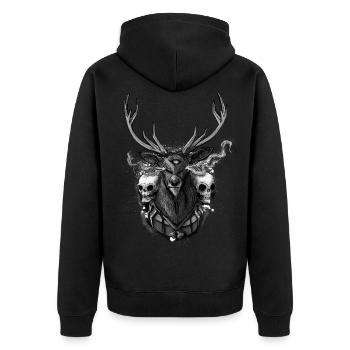 Deer - BONE SQL PRY - Unisex Premium Organic Zip Hoodie - black - Back - Nico (187cm)