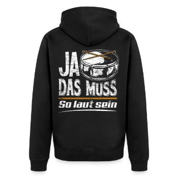 Schlagzeug Laut - Unisex Premium Bio Zip Hoodie - Schwarz - Hinten - Nico (187cm)