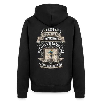Zimmerer - Unisex Premium Bio Zip Hoodie - Schwarz - Hinten - Nico (187cm)
