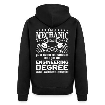 I´M A MECHANIC GIFT - Unisex Premium Bio Zip Hoodie - Schwarz - Hinten - Nico (187cm)