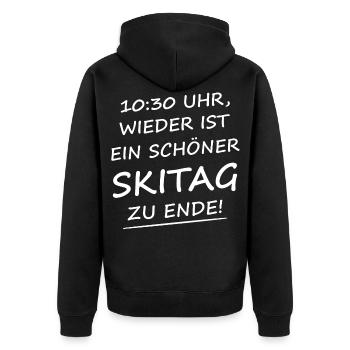 10:30 Uhr Wieder Ist Ein Schöner Skitag Zu Ende! - Unisex Premium Bio Zip Hoodie - Schwarz - Hinten - Nico (187cm)
