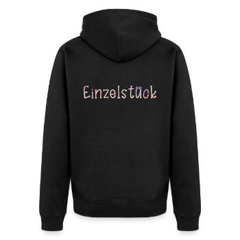Einzelstück Lustiger Spruch Witzig Fun individuell - Unisex Premium Bio Zip Hoodie - Schwarz - Hinten - Nico (187cm)
