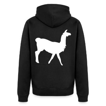 Lama - Unisex Premium Bio Zip Hoodie - Schwarz - Hinten - Nico (187cm)