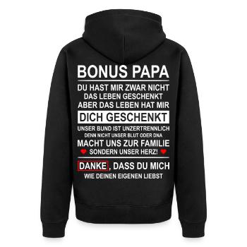 Herren Bonus Papa Leben besser Stiefvater Geschenk - Unisex Premium Bio Zip Hoodie - Schwarz - Hinten - Nico (187cm)