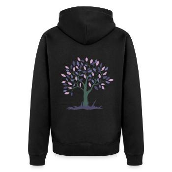 Baum mit rosa und lila Blättern - Unisex Premium Bio Zip Hoodie - Schwarz - Hinten - Nico (187cm)