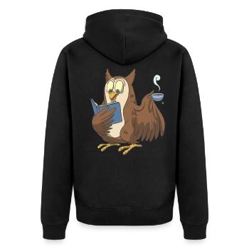 Bücher Eule mit einer Tasse Tee - Unisex Premium Bio Zip Hoodie - Schwarz - Hinten - Nico (187cm)